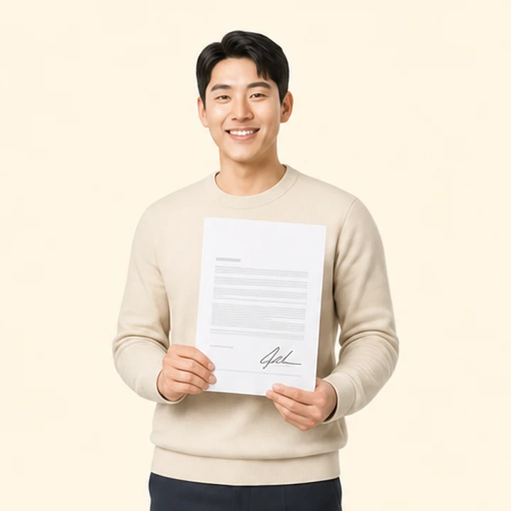개인회생 현대 아반떼 장기렌트 서면 견적서를 들고 있는 고객